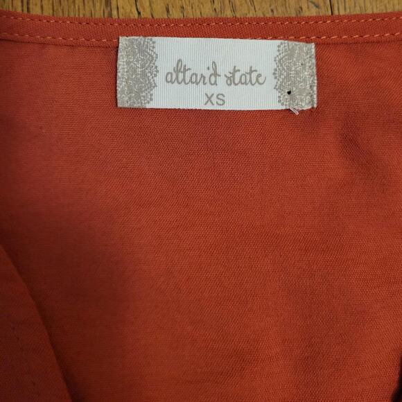 Rust Surplice Neckline Ruffle Sleeve Smocked Waist Blouse Fairy Core Boho Sz XS - Picture 3 of 7